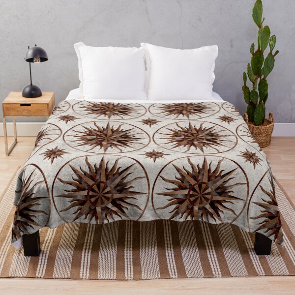 Item preview, Natural Wood Tones Watercolor Compass Rose Linen Look with Script designed and sold by Valerie Englehart.