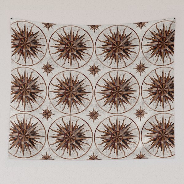 Item preview, Natural Wood Tones Watercolor Compass Rose Linen Look with Script designed and sold by Valerie Englehart.