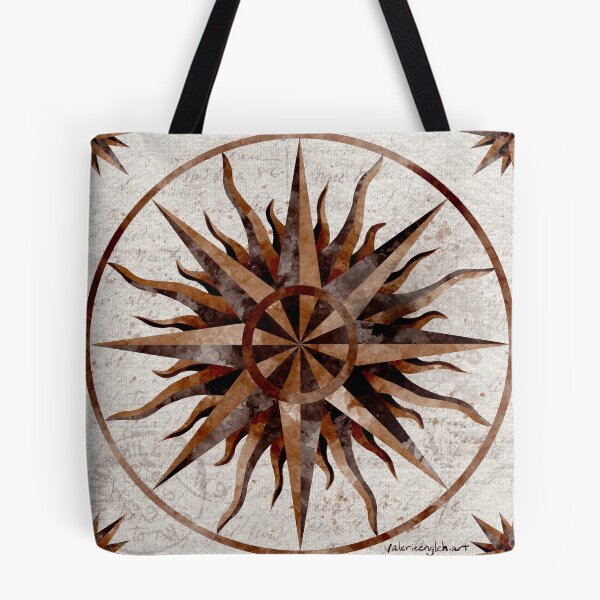 Item preview, Natural Wood Tones Watercolor Compass Rose Linen Look with Script designed and sold by Valerie Englehart.