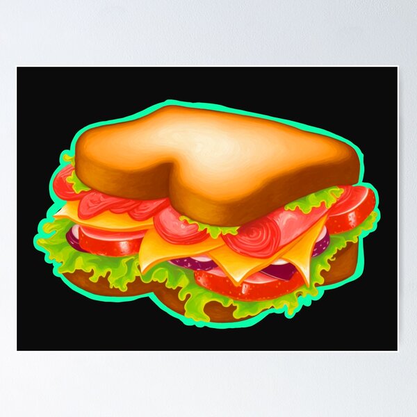 Item preview, Sandwich, colorful mixed media digital illustration of a delicious sandwich designed and sold by WhatWhatDesigns.