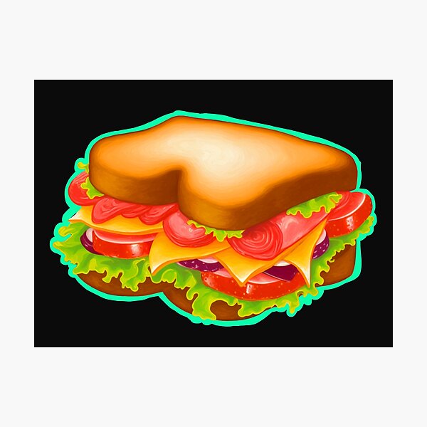 Item preview, Sandwich, colorful mixed media digital illustration of a delicious sandwich designed and sold by WhatWhatDesigns.
