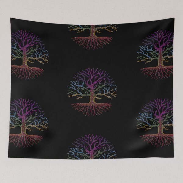 Item preview, Rainbow Chakra Tree of Life - Cross Stitch Chart Pattern on Black Background- Pixel Art - Stitchable Design on T-Shirts and Dresses! designed and sold by XStitchPatterns.