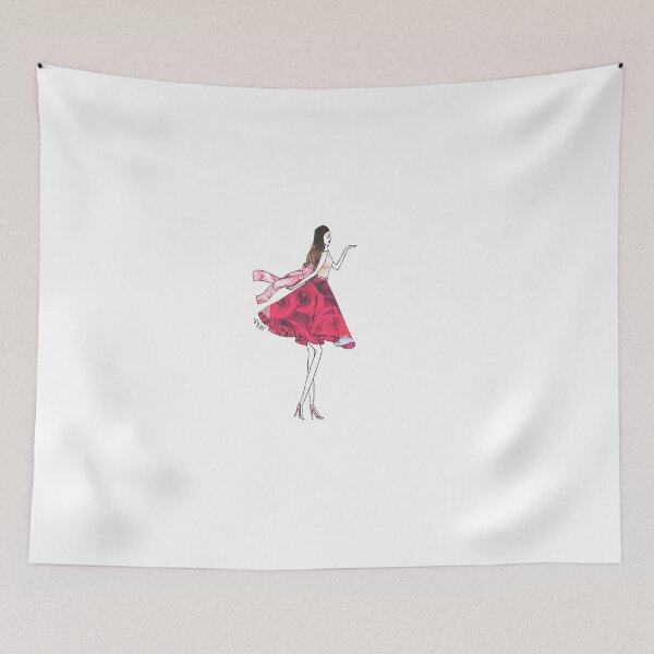 Item preview, Fashion Sketch Illustration Girl Blowing Kiss Roses 1950's Bow designed and sold by Eva Phan.