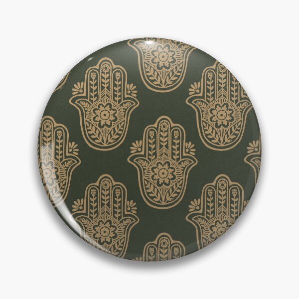 Artikelvorschau, Hamsa Flora Linocut Pattern - Pine + Fawn entworfen und verkauft von Irene Estelle.