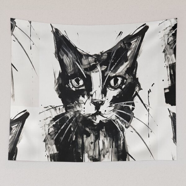 Item preview, Eccentric Cat: Unique Black and White Graphic designed and sold by Piotrek0001.