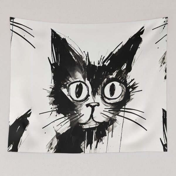 Item preview, Eccentric Cat: Unique Black and White Graphic designed and sold by Piotrek0001.