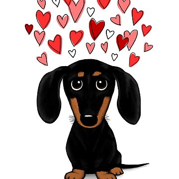 Artwork thumbnail, Black and Tan Dachshund with Valentine Hearts | Cute Cartoon Wiener Dog by ShortCoffee