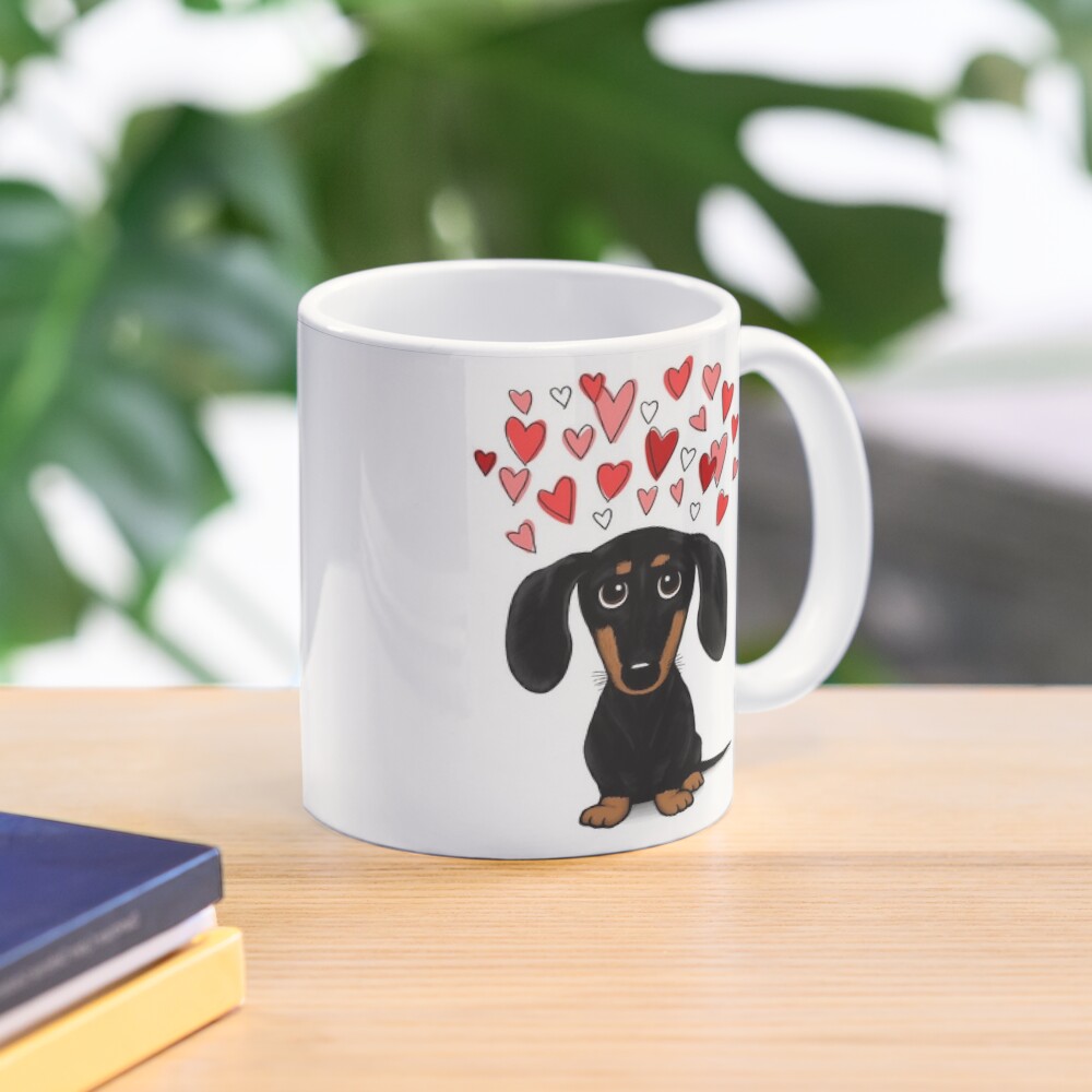 Black and Tan Dachshund with Valentine Hearts | Cute Cartoon Wiener Dog Coffee Mug