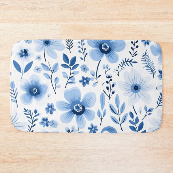 Item preview, Flores azules con hojas azules y fondo blanco. designed and sold by bigmoments.