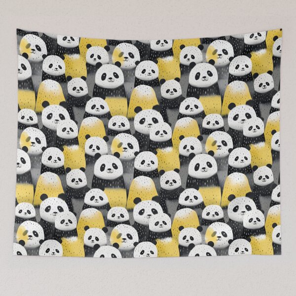 Item preview, Charcoal and Yellow Cute Panda Composite Overlay Pattern #2 designed and sold by ARTficiallyAnon.