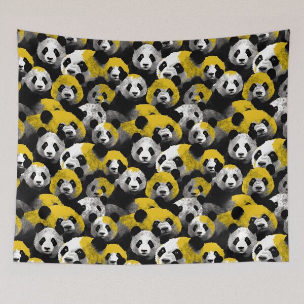 Item preview, Charcoal and Yellow Cute Panda Composite Overlay Pattern #3 designed and sold by ARTficiallyAnon.