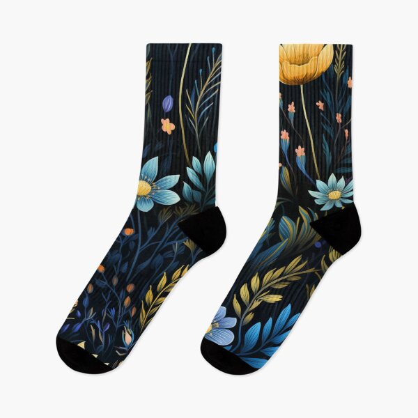 Item preview, Blue and yellow flowers on dark background designed and sold by bigmoments.