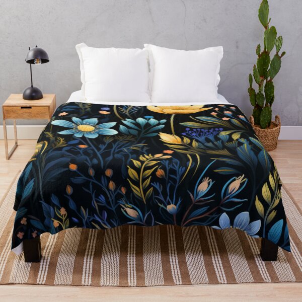 Item preview, Blue and yellow flowers on dark background designed and sold by bigmoments.