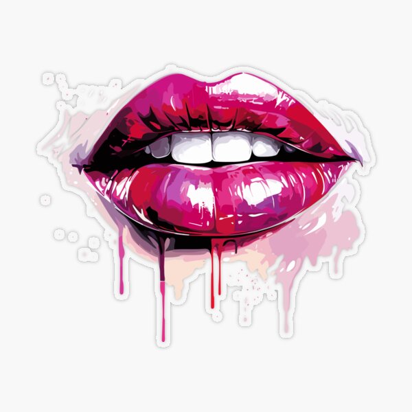 Grey Scale Drip Lips Makeup Lipstick Retro Paint Wall Art Sticker