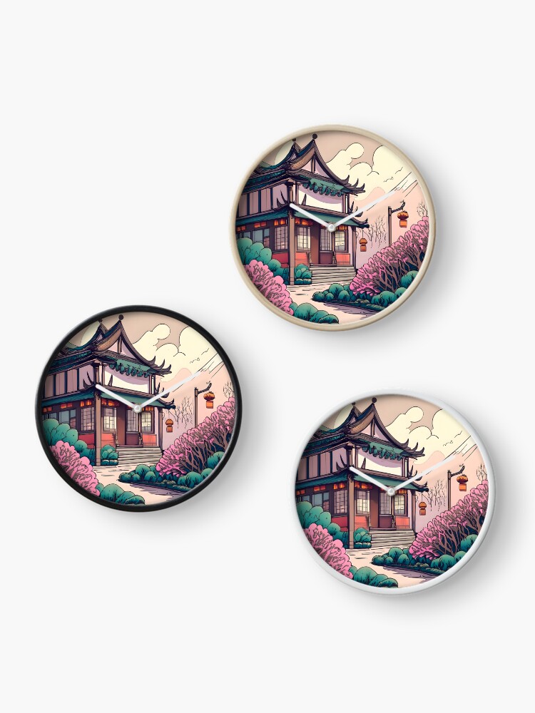 Thumbnail 3 of 4, Clock, Old Traditional Chinese house Siheyuan Drawing designed and sold by Patricks-Art.