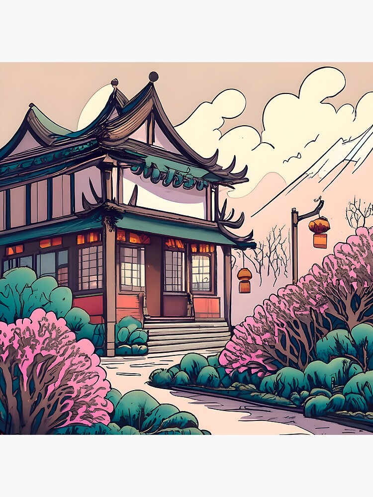 Thumbnail 4 of 4, Clock, Old Traditional Chinese house Siheyuan Drawing designed and sold by Patricks-Art.