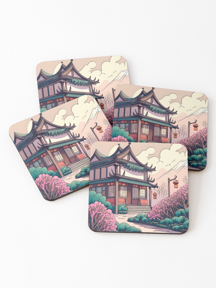 Thumbnail 1 of 5, Coasters (Set of 4), Old Traditional Chinese house Siheyuan Drawing designed and sold by Patricks-Art.