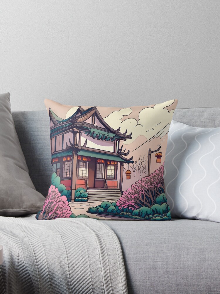 Thumbnail 1 of 4, Pillow, Old Traditional Chinese house Siheyuan Drawing designed and sold by Patricks-Art.