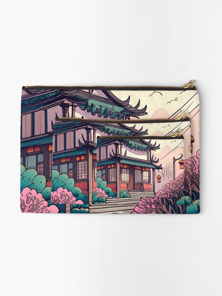 Thumbnail 2 of 4, Zipper Pouch, Old Traditional Chinese house Siheyuan Drawing designed and sold by Patricks-Art.