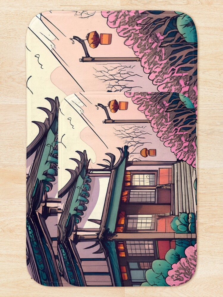 Thumbnail 5 of 6, Bath Mat, Old Traditional Chinese house Siheyuan Drawing designed and sold by Patricks-Art.