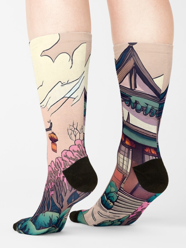 Thumbnail 4 of 5, Socks, Old Traditional Chinese house Siheyuan Drawing designed and sold by Patricks-Art.