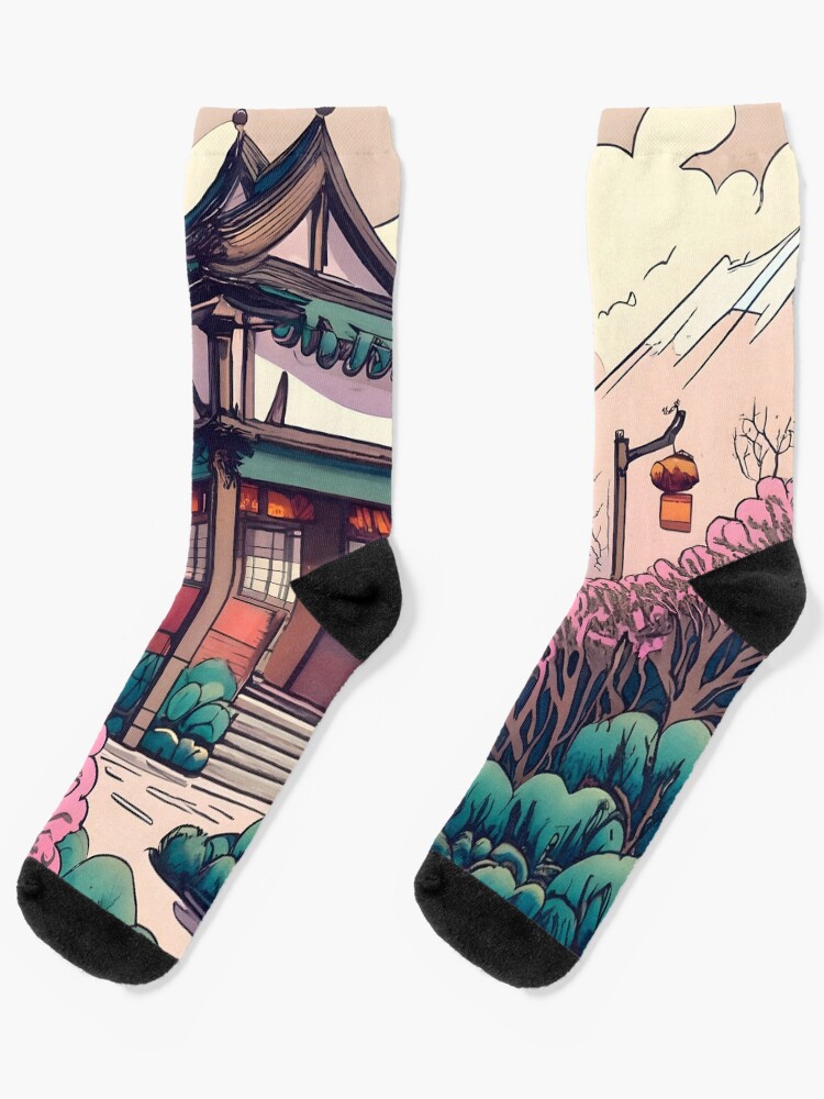 Thumbnail 1 of 5, Socks, Old Traditional Chinese house Siheyuan Drawing designed and sold by Patricks-Art.