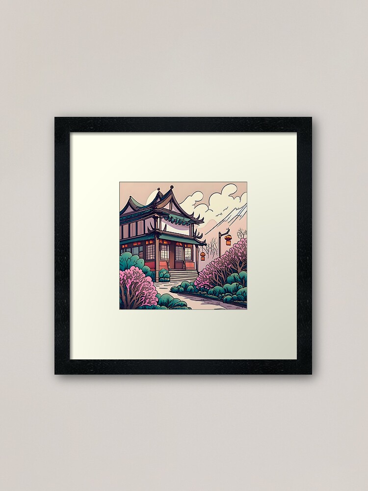 Thumbnail 2 of 7, Framed Art Print, Old Traditional Chinese house Siheyuan Drawing designed and sold by Patricks-Art.
