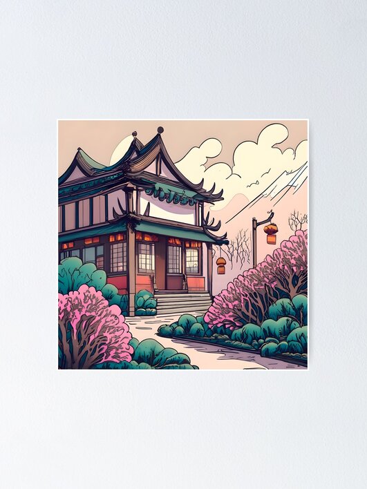 Thumbnail 1 of 3, Poster, Old Traditional Chinese house Siheyuan Drawing designed and sold by Patricks-Art.