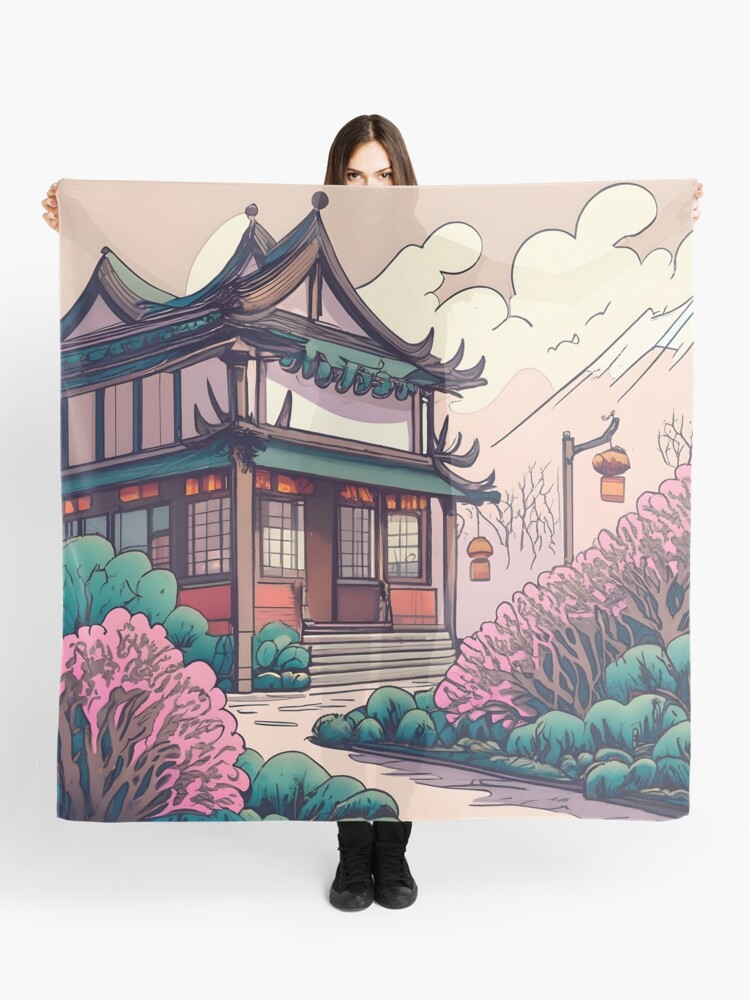 Thumbnail 1 of 3, Scarf, Old Traditional Chinese house Siheyuan Drawing designed and sold by Patricks-Art.