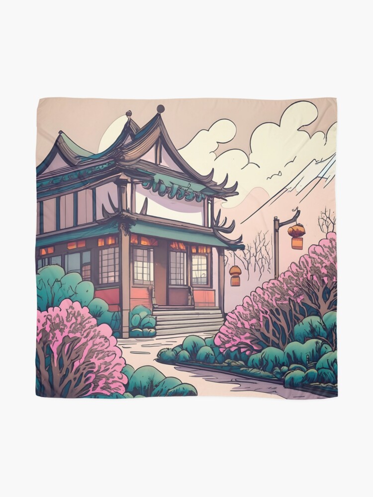 Thumbnail 2 of 3, Scarf, Old Traditional Chinese house Siheyuan Drawing designed and sold by Patricks-Art.