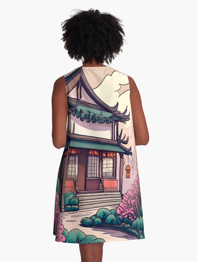 Thumbnail 3 of 4, A-Line Dress, Old Traditional Chinese house Siheyuan Drawing designed and sold by Patricks-Art.