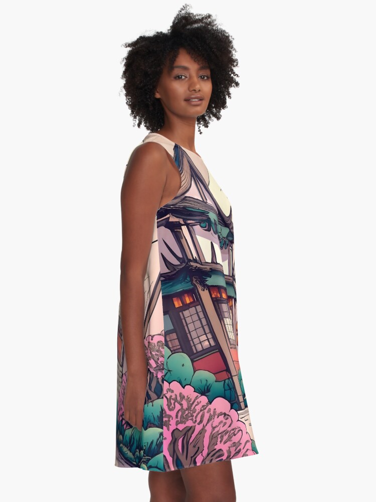 Thumbnail 2 of 4, A-Line Dress, Old Traditional Chinese house Siheyuan Drawing designed and sold by Patricks-Art.