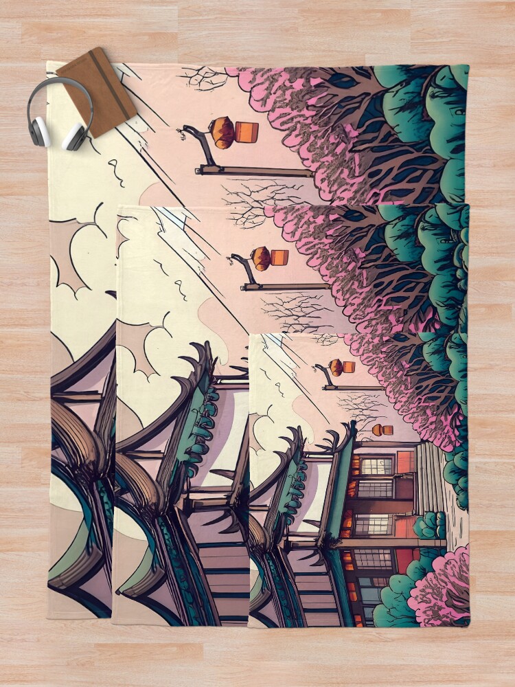 Thumbnail 5 of 6, Throw Blanket, Old Traditional Chinese house Siheyuan Drawing designed and sold by Patricks-Art.