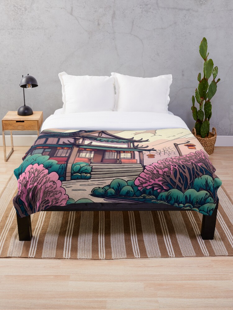 Thumbnail 1 of 6, Throw Blanket, Old Traditional Chinese house Siheyuan Drawing designed and sold by Patricks-Art.