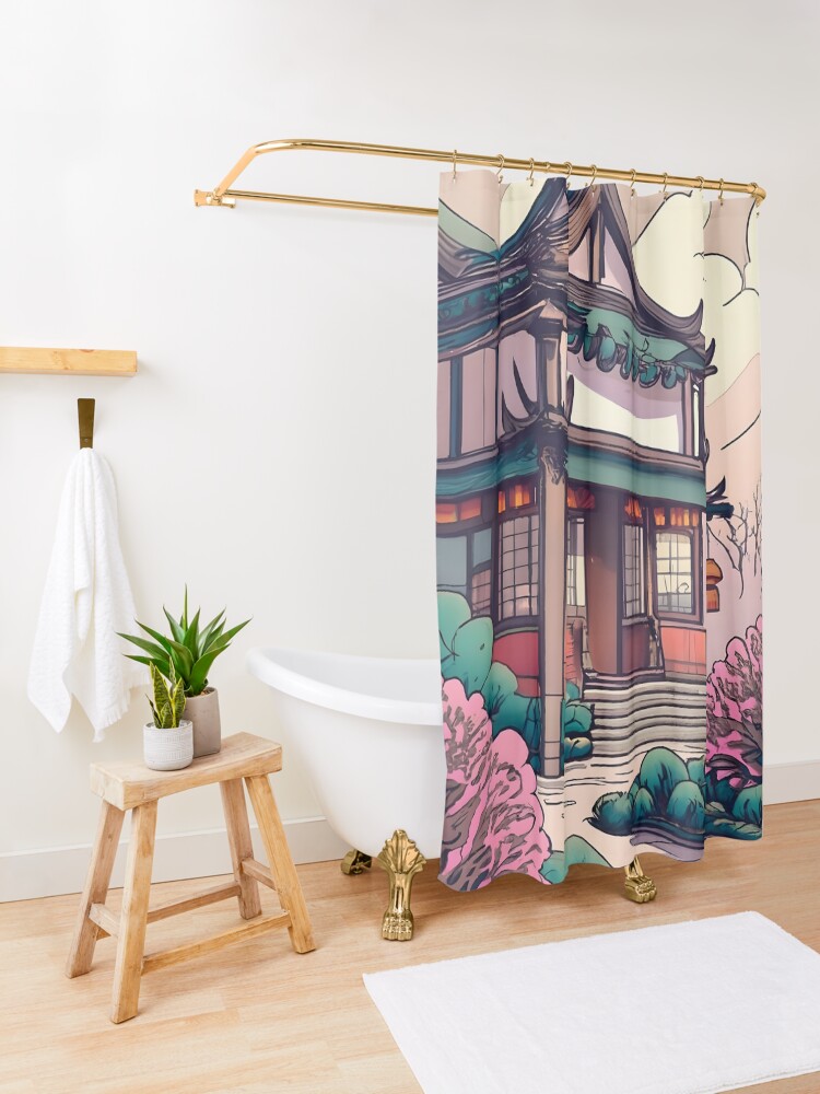 Thumbnail 3 of 5, Shower Curtain, Old Traditional Chinese house Siheyuan Drawing designed and sold by Patricks-Art.