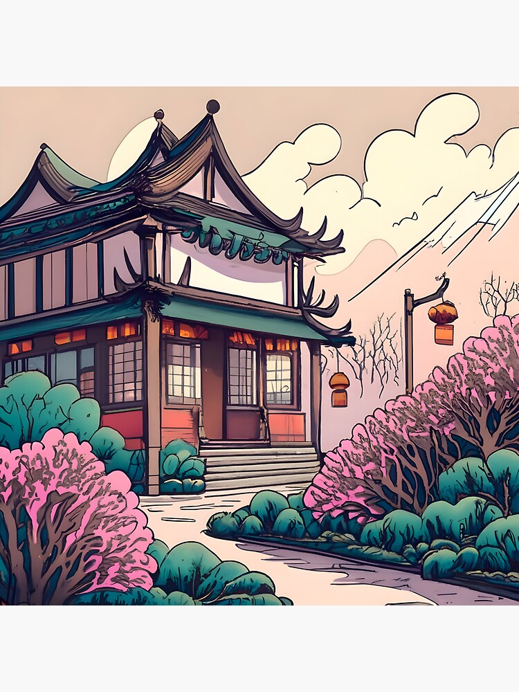 Thumbnail 3 of 3, Sticker, Old Traditional Chinese house Siheyuan Drawing designed and sold by Patricks-Art.