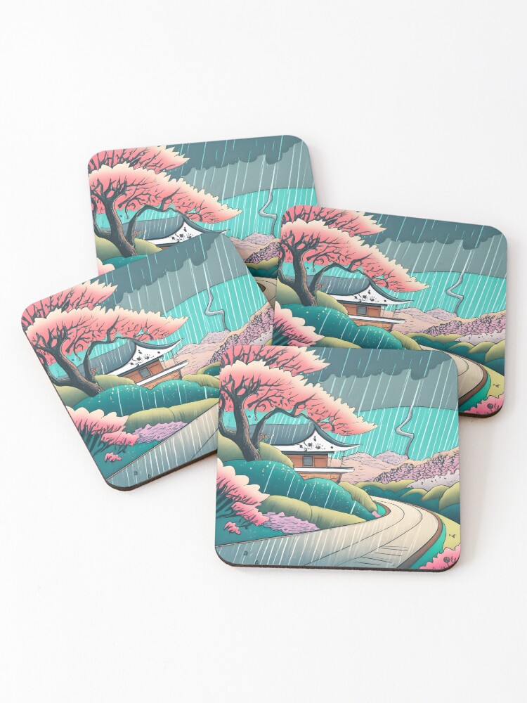 Thumbnail 1 of 5, Coasters (Set of 4), Old abandoned Traditional Japanese house Minka Drawing designed and sold by Patricks-Art.