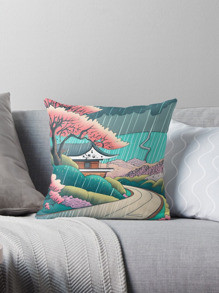 Thumbnail 1 of 4, Pillow, Old abandoned Traditional Japanese house Minka Drawing designed and sold by Patricks-Art.