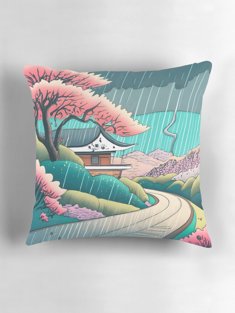 Thumbnail 3 of 4, Pillow, Old abandoned Traditional Japanese house Minka Drawing designed and sold by Patricks-Art.