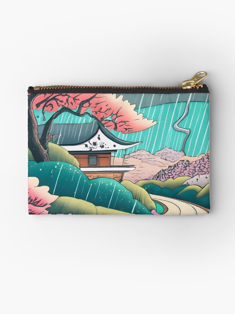 Thumbnail 1 of 4, Zipper Pouch, Old abandoned Traditional Japanese house Minka Drawing designed and sold by Patricks-Art.
