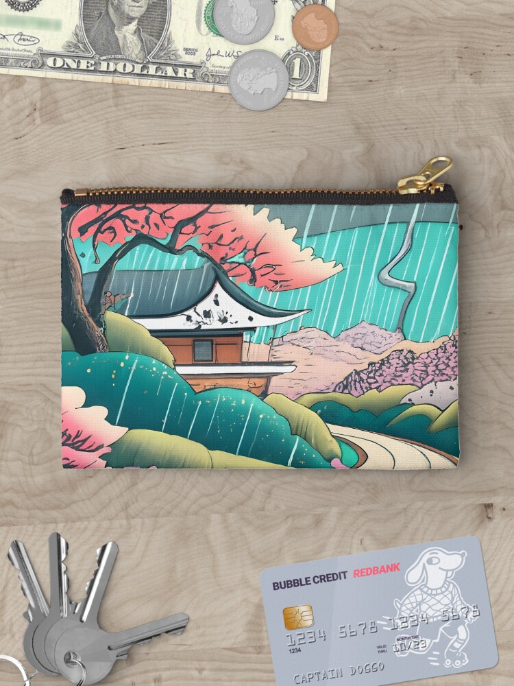 Thumbnail 3 of 4, Zipper Pouch, Old abandoned Traditional Japanese house Minka Drawing designed and sold by Patricks-Art.