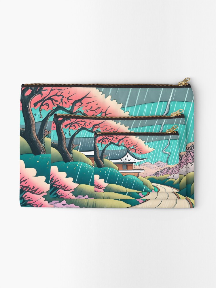 Thumbnail 2 of 4, Zipper Pouch, Old abandoned Traditional Japanese house Minka Drawing designed and sold by Patricks-Art.