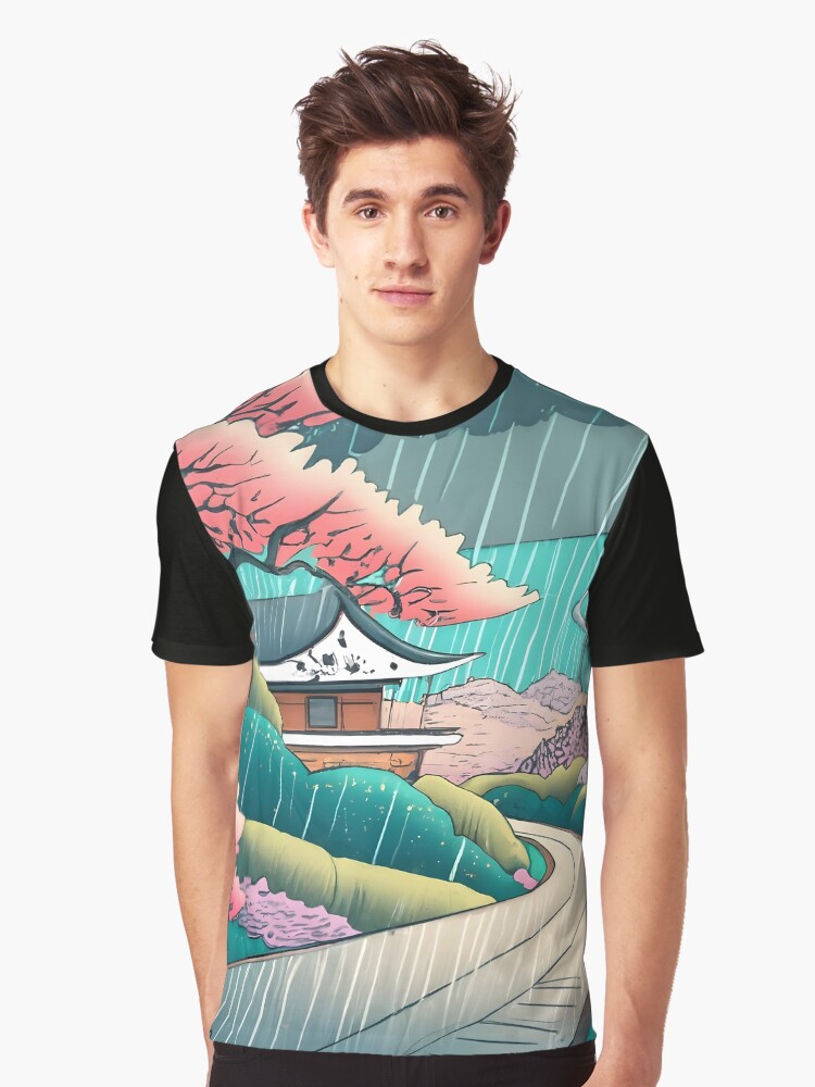 Thumbnail 1 of 5, Graphic T-Shirt, Old abandoned Traditional Japanese house Minka Drawing designed and sold by Patricks-Art.