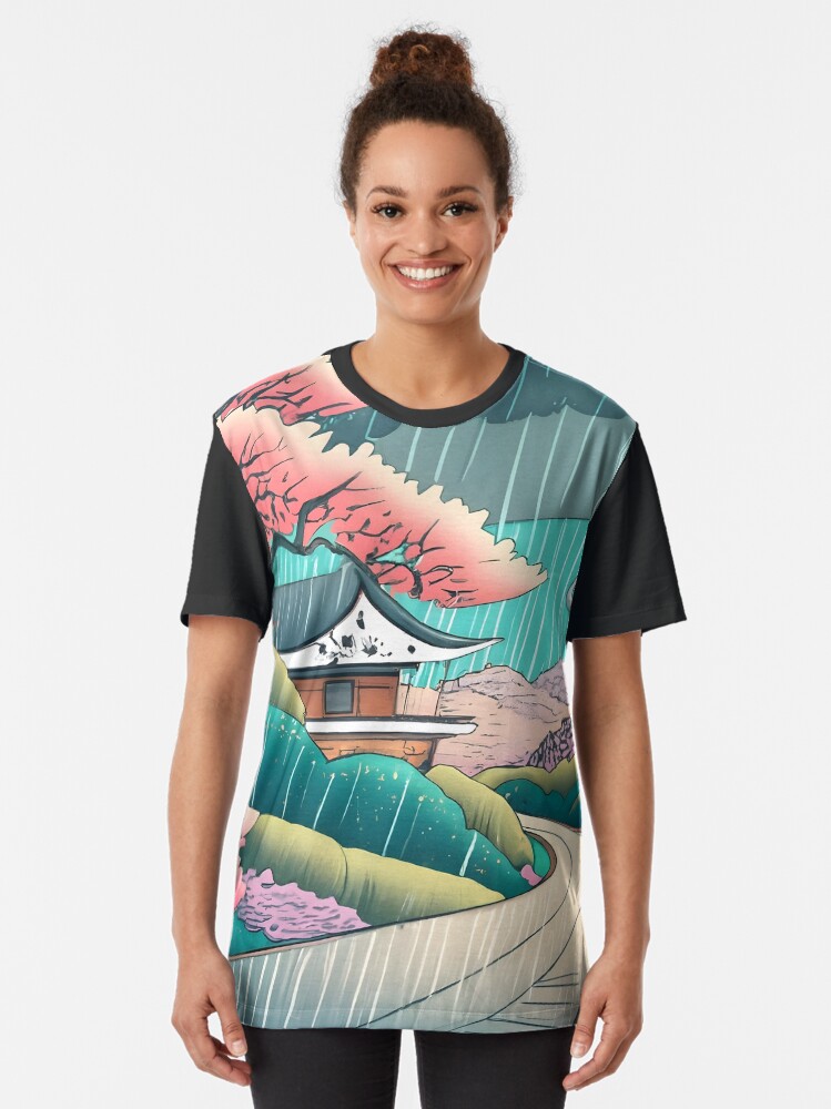 Thumbnail 2 of 5, Graphic T-Shirt, Old abandoned Traditional Japanese house Minka Drawing designed and sold by Patricks-Art.