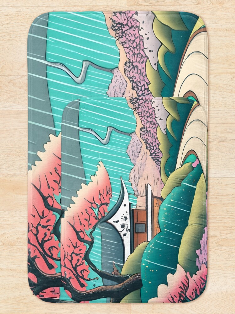 Thumbnail 5 of 6, Bath Mat, Old abandoned Traditional Japanese house Minka Drawing designed and sold by Patricks-Art.