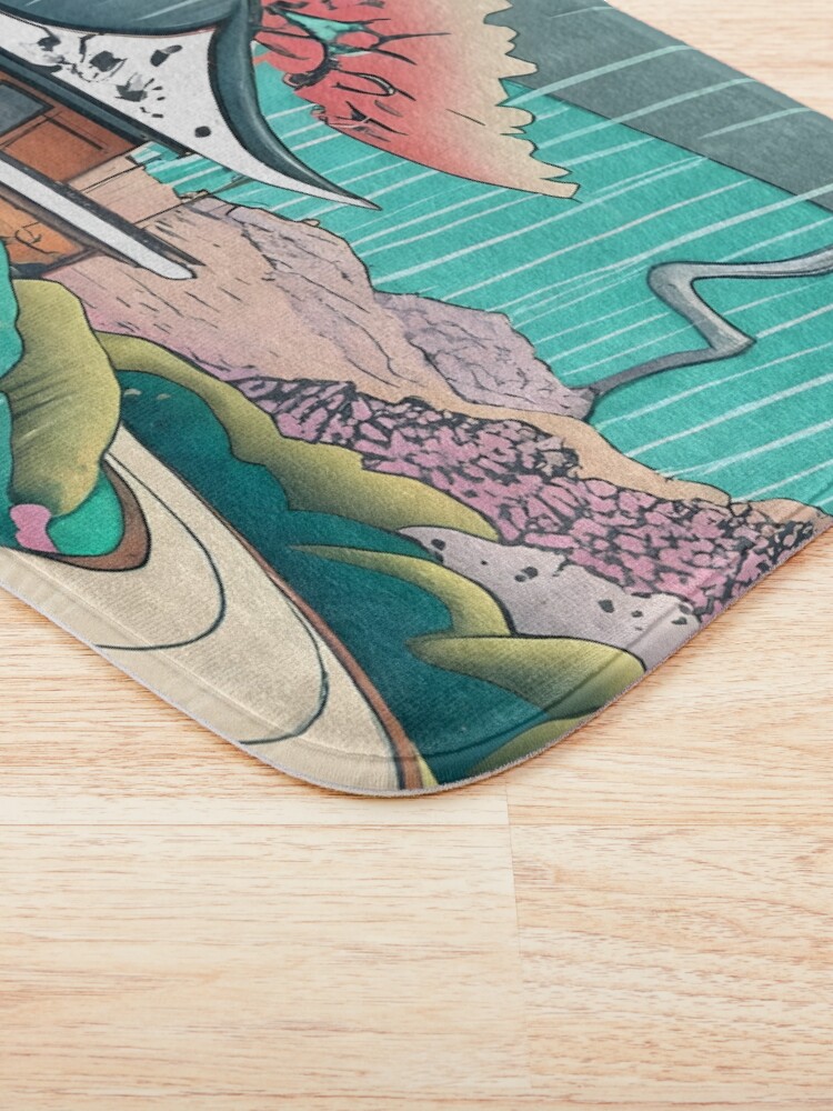 Thumbnail 3 of 6, Bath Mat, Old abandoned Traditional Japanese house Minka Drawing designed and sold by Patricks-Art.