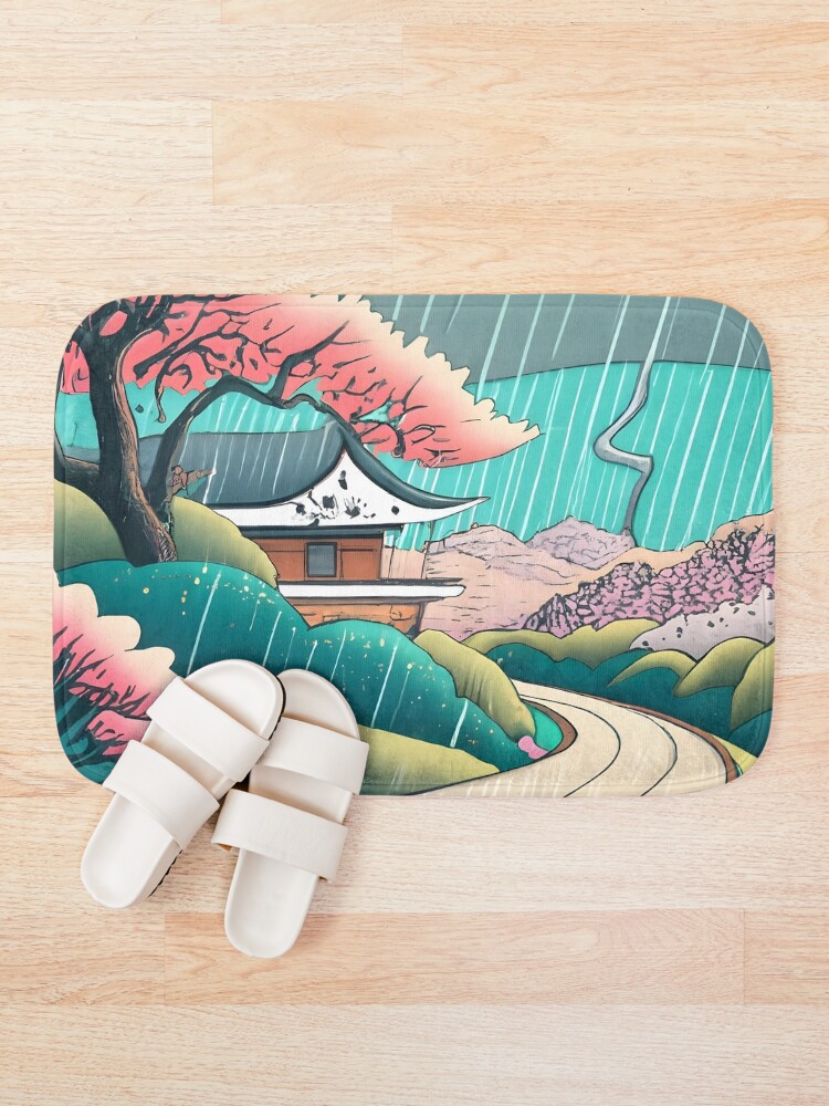 Thumbnail 1 of 6, Bath Mat, Old abandoned Traditional Japanese house Minka Drawing designed and sold by Patricks-Art.