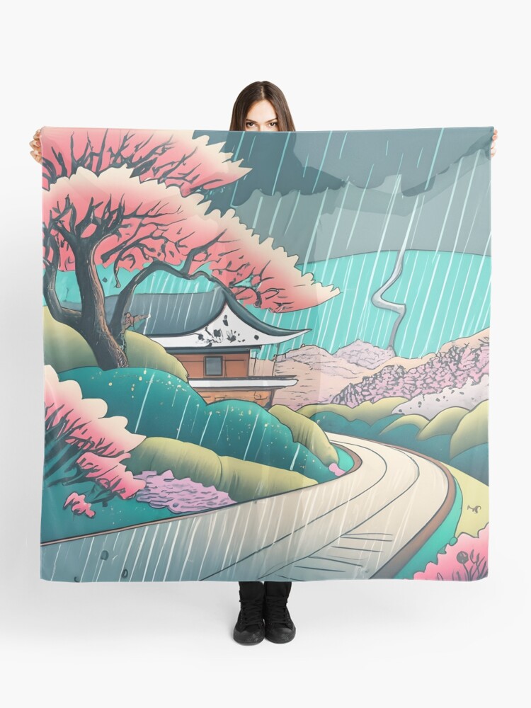 Thumbnail 1 of 3, Scarf, Old abandoned Traditional Japanese house Minka Drawing designed and sold by Patricks-Art.