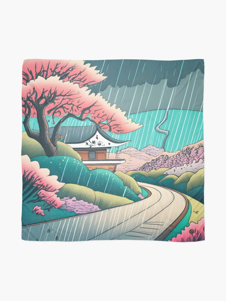 Thumbnail 2 of 3, Scarf, Old abandoned Traditional Japanese house Minka Drawing designed and sold by Patricks-Art.