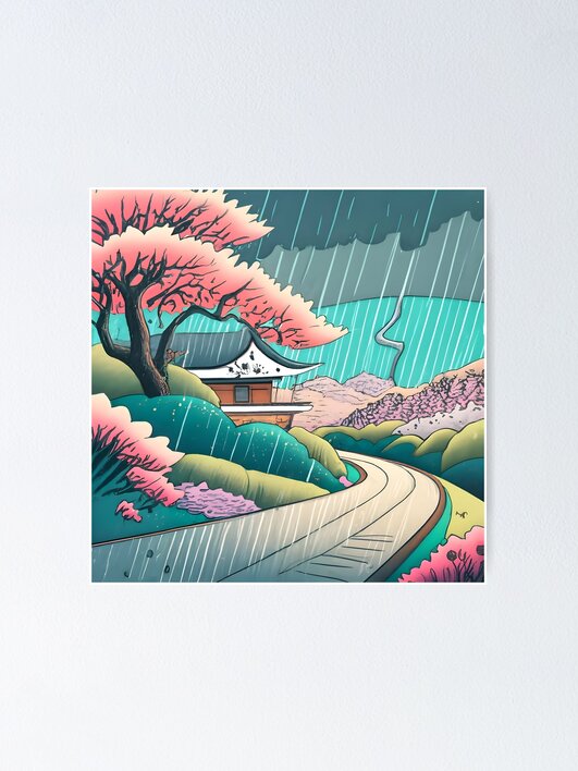 Thumbnail 2 of 3, Poster, Old abandoned Traditional Japanese house Minka Drawing designed and sold by Patricks-Art.